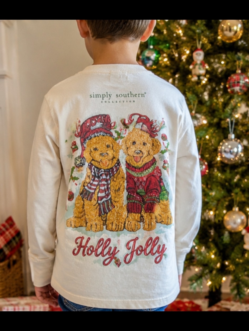 Simply Southern Holly Jolly Christmas Dogs L/S Tee YS Cream T-shirt